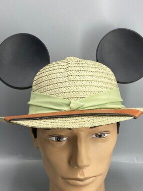 Disney Wild About Adventure Safari Hat Youth 7 Green Straw Mouse Ears Classic
